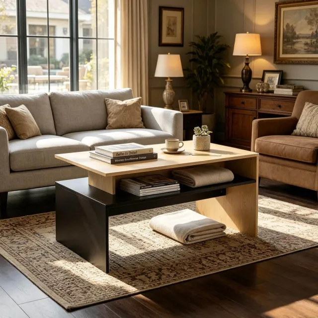 REDOM Salontafel - Open opbergvak - MDF constructie - Melamine oppervlak - Moderne stijl - Woonkamer - Zwart en naturel - 95 x 55 x 50 cm