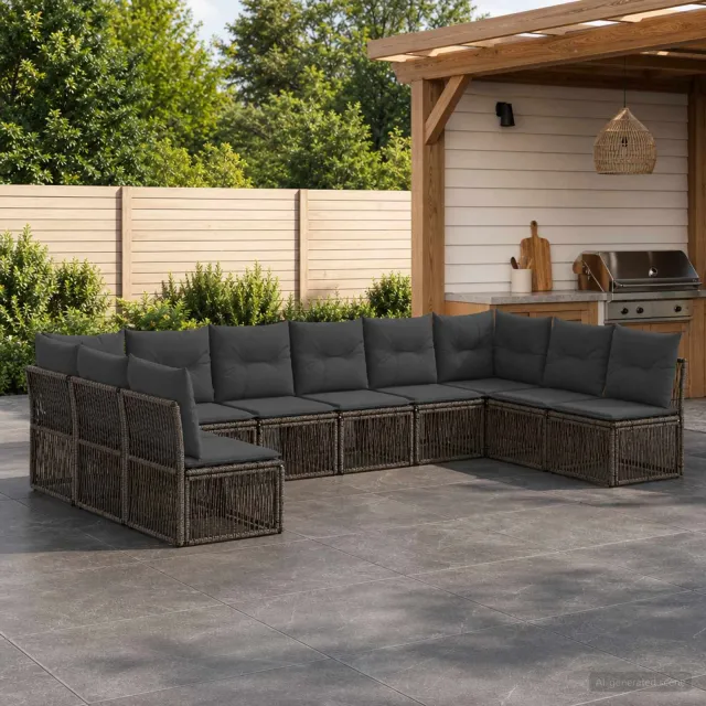 vidaXL Tuinbankenset 10 st 10-zits Grijs poly rattan