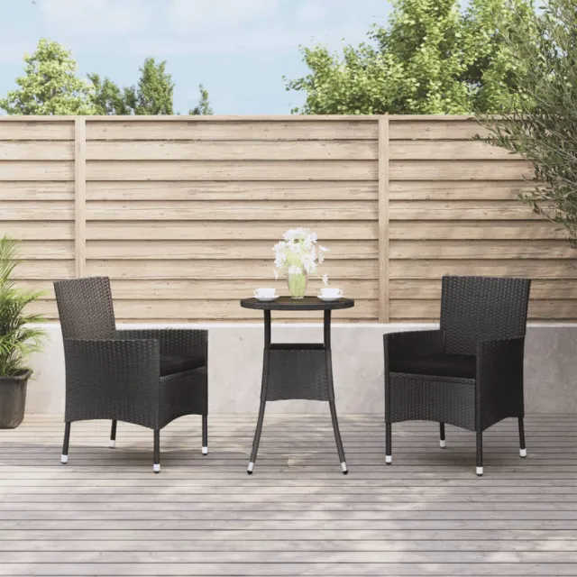 vidaXL 3-delige Bistroset met kussens poly rattan zwart, foto 2