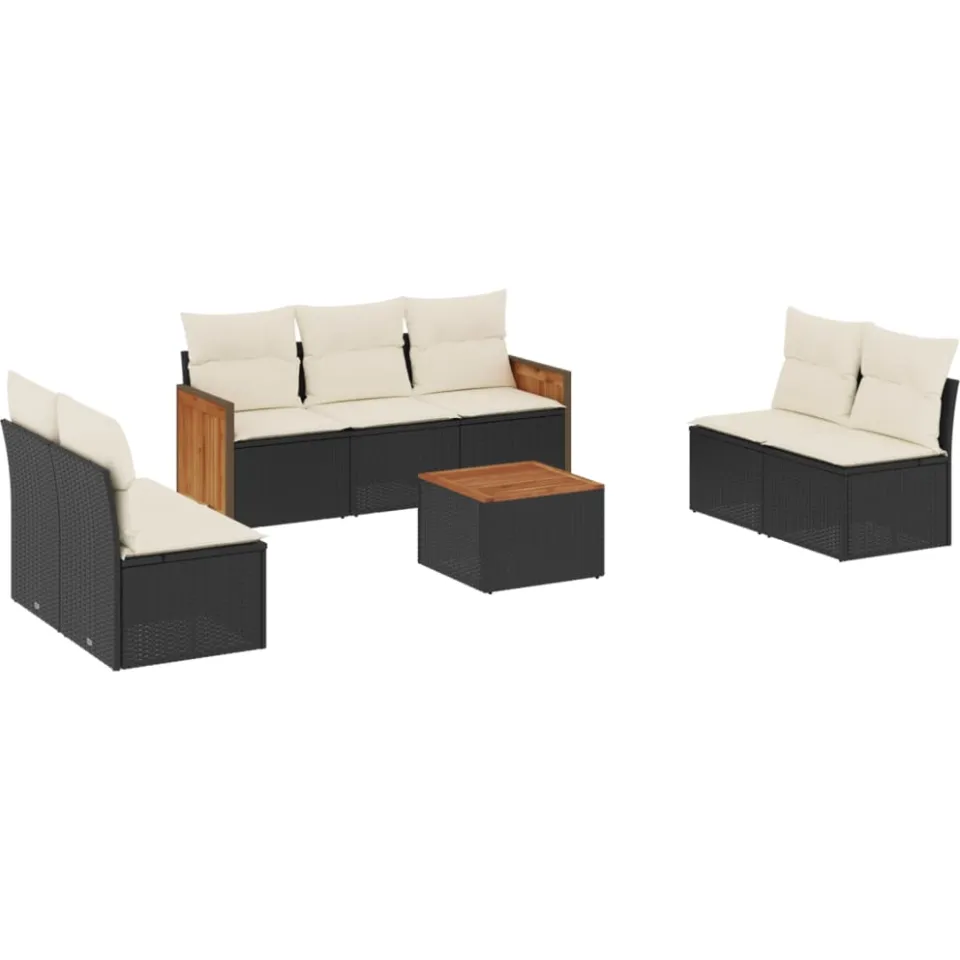 vidaXL 8-delige Loungeset met kussens poly rattan zwart