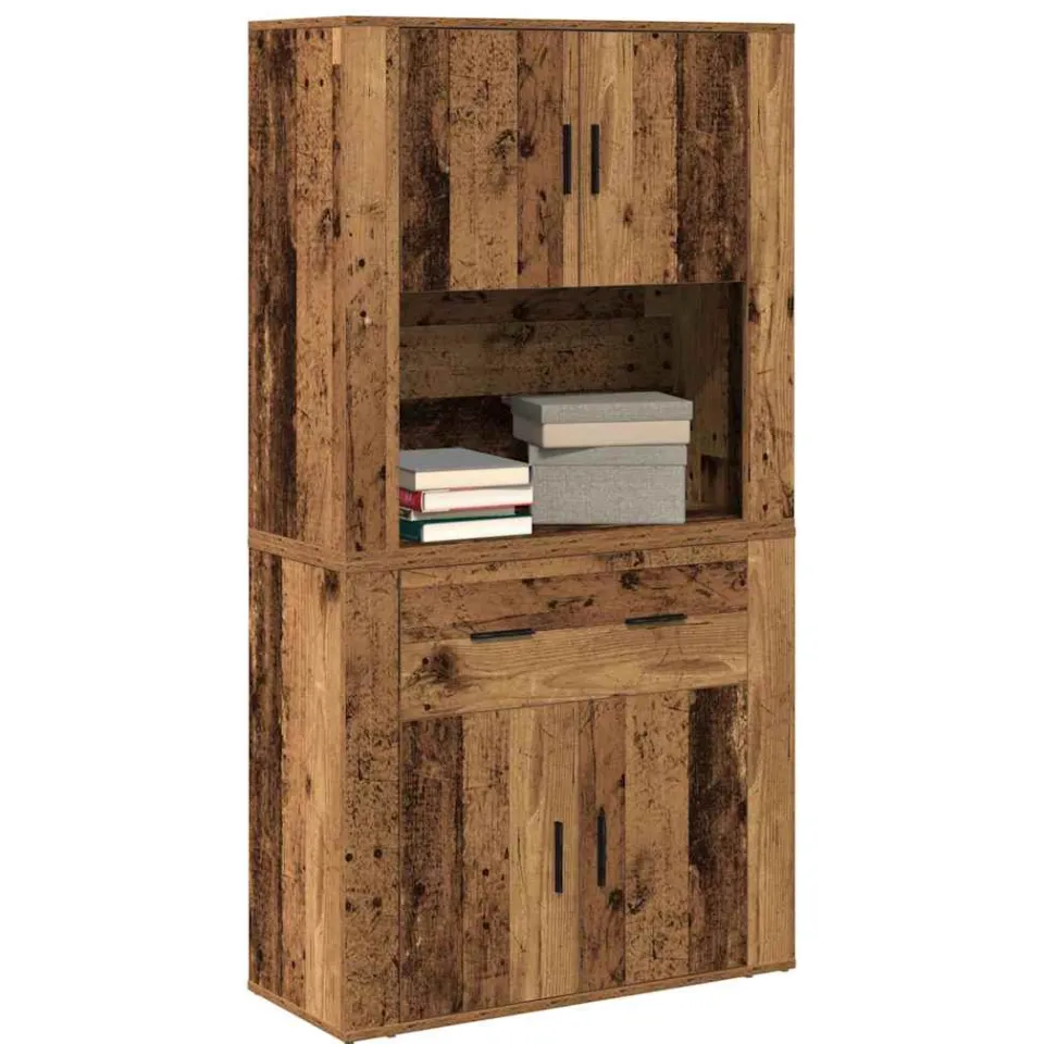 vidaXL Highboard Oud hout 80 x 33 x 150 cm Bewerkt hout Bruin