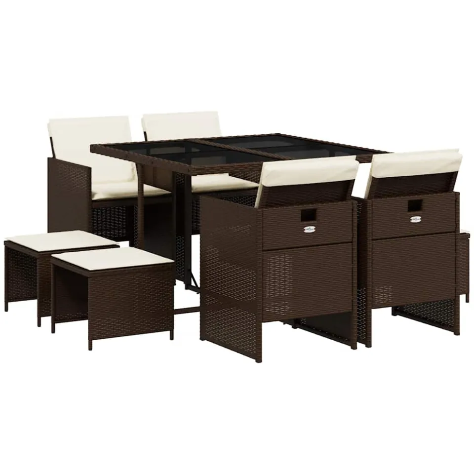 vidaXL 9-delige Tuinset met kussens poly rattan bruin