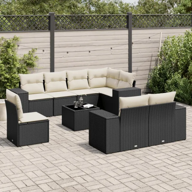 vidaXL 9-delige Loungeset met kussens poly rattan zwart, foto 2