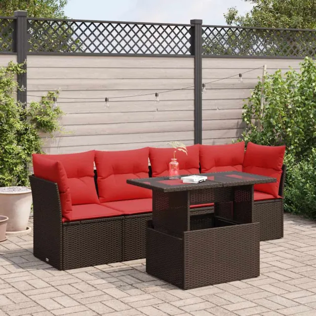 vidaXL 5-delige Loungeset met kussens poly rattan acacia bruin, foto 2
