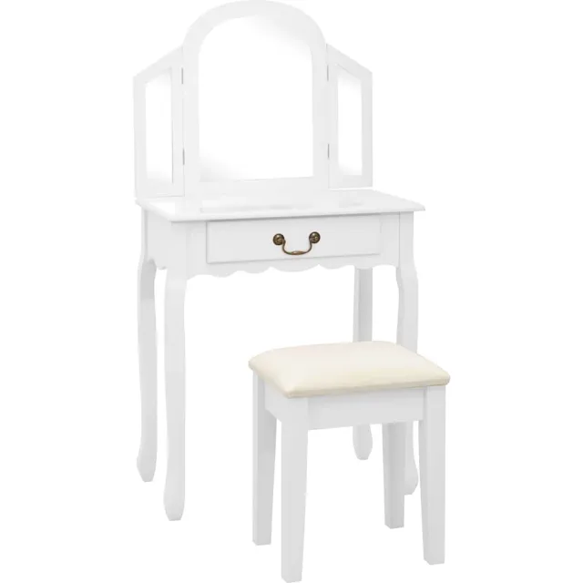 vidaXL Kaptafel met kruk 65x36x128 cm paulowniahout MDF wit