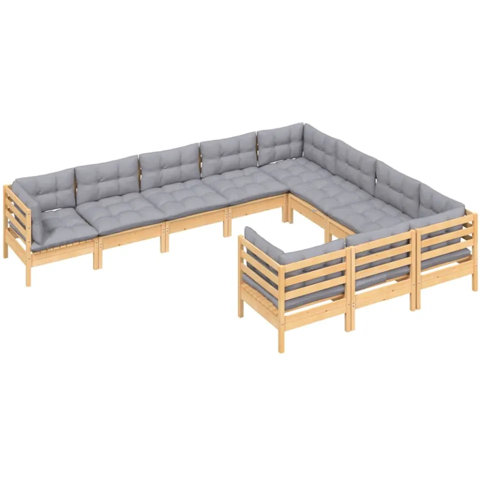 vidaXL 10-delige Loungeset met grijze kussens grenenhout Grijs