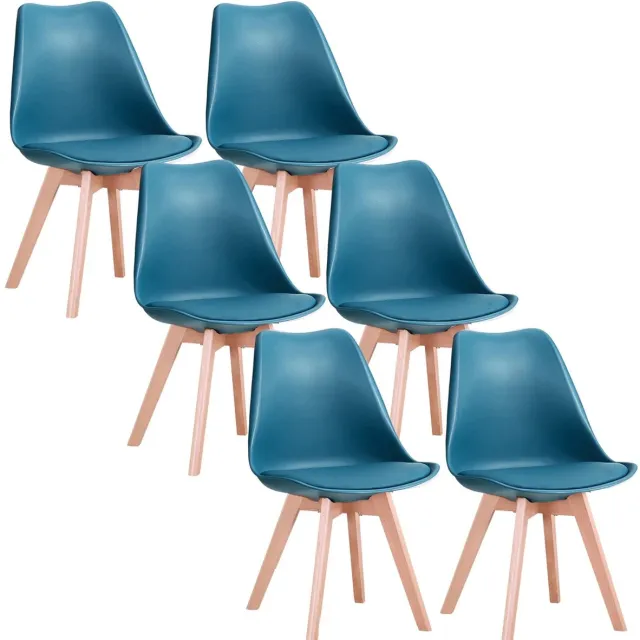 NaevaMi Eetkamerstoelen - Eetkamerstoelen Set van 6 - Eetkamerstoelen met Houten Poten - Modern en Minimalistisch - Pu Gewatteerde Zitting - Beukenhout Benen - Nordic Stoel Voor Keuken Woonkamer/Eetkamer - Groen