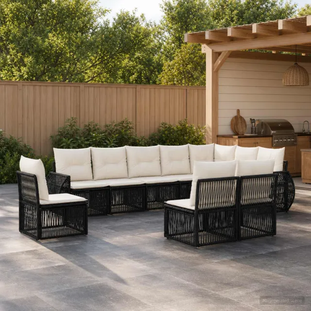 vidaXL Tuinbankenset 10 st 10-zits Zwart en Cream Wit poly rattan, foto 2
