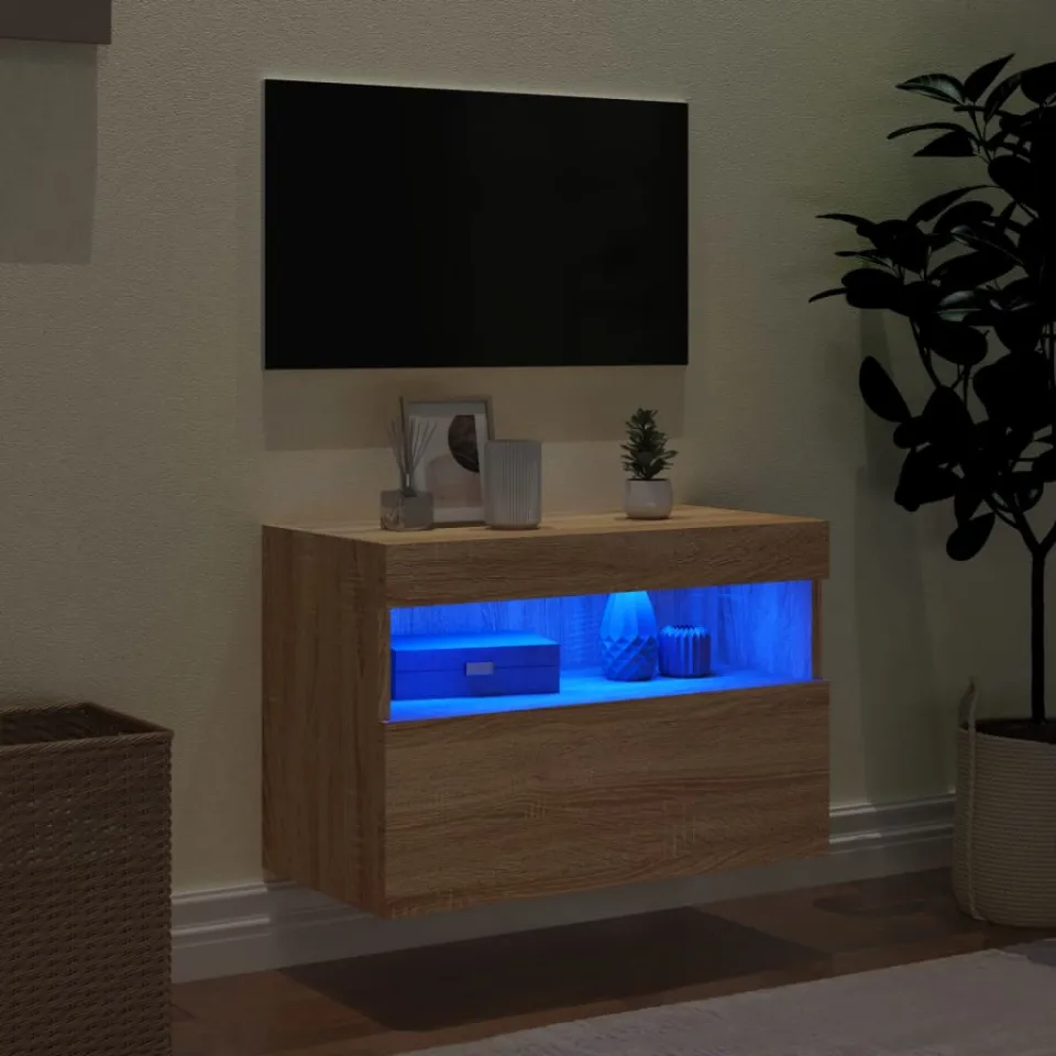vidaXL Tv-wandmeubel met LED-verlichting 60x30x40 cm sonoma eikenkleur, foto 3
