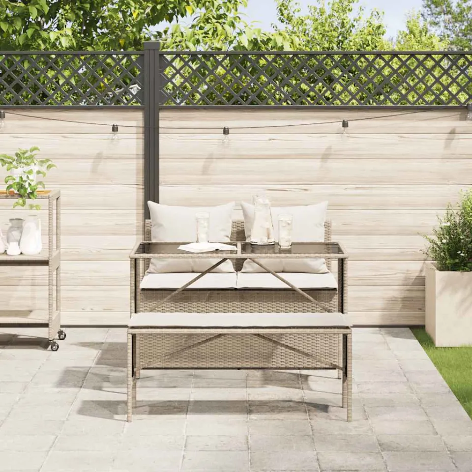 vidaXL 3-delige Tuinset met kussens poly rattan beige, foto 3