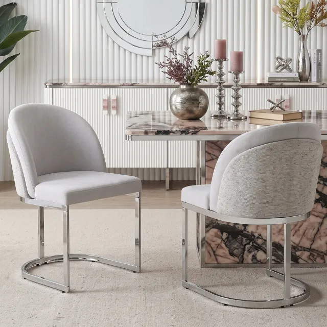 Maisentiel Eetkamerstoelen set van 2 - 52 x 59 x 85 cm - chenille - grijs/zilver Lichtgrijs