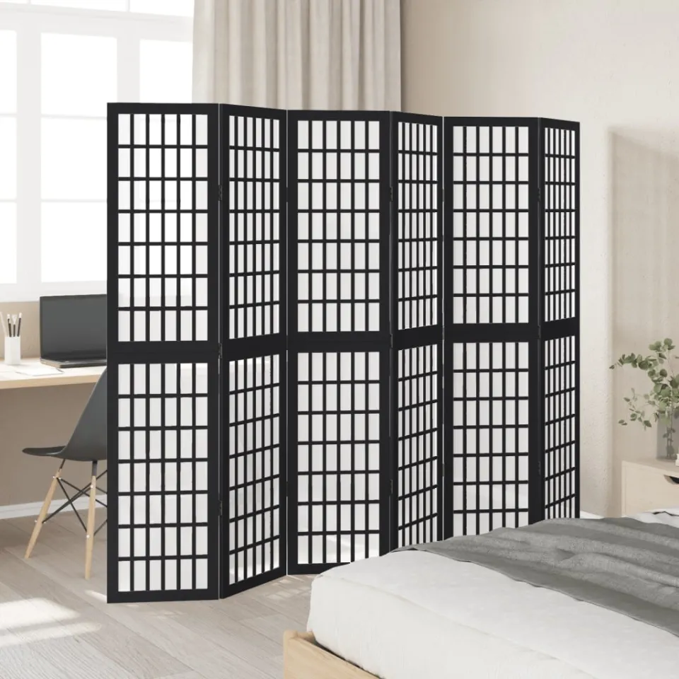 vidaXL Kamerscherm met 6 panelen massief paulowniahout zwart, foto 2