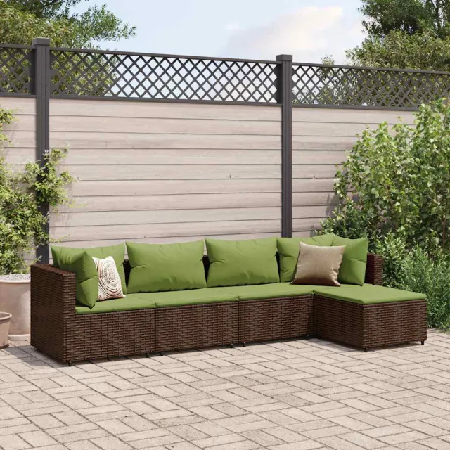 vidaXL 5-delige Loungeset met kussens poly rattan bruin, foto 2