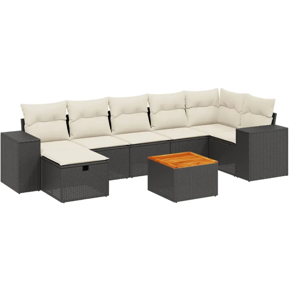 vidaXL 8-delige Loungeset met kussens poly rattan zwart