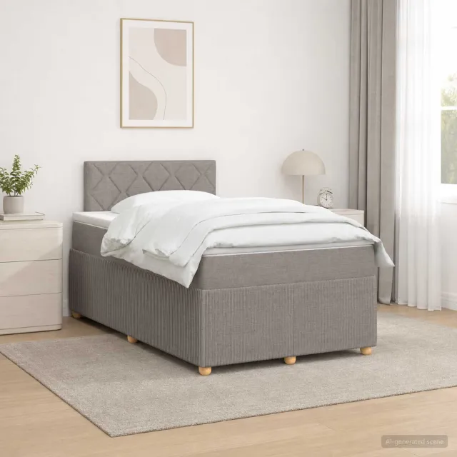 vidaXL Boxspringbed met matras met hoofdeinde Taupe 120 x 200 cm Stof