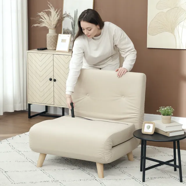 CHICFURN Slaapfauteuil - Verstelbare rugleuning - Opvouwbaar - Beige