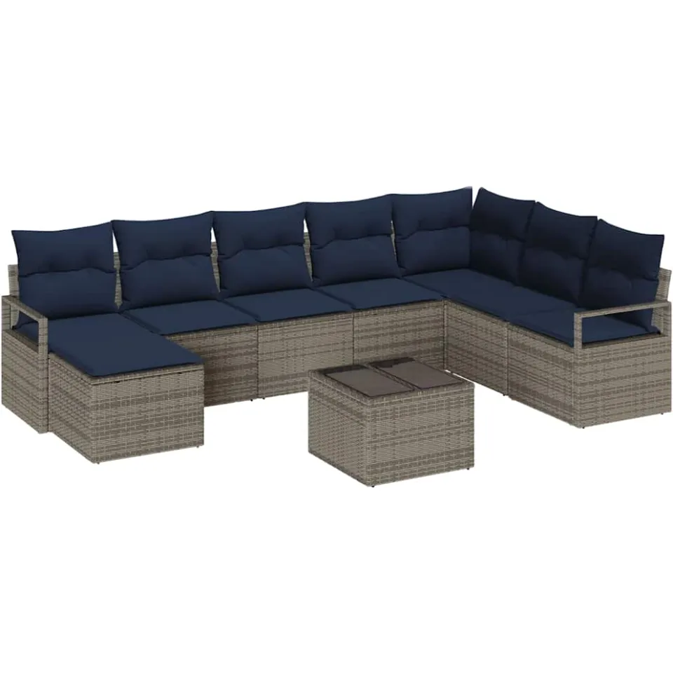 vidaXL Bankstel 9 st Grijs poly rattan