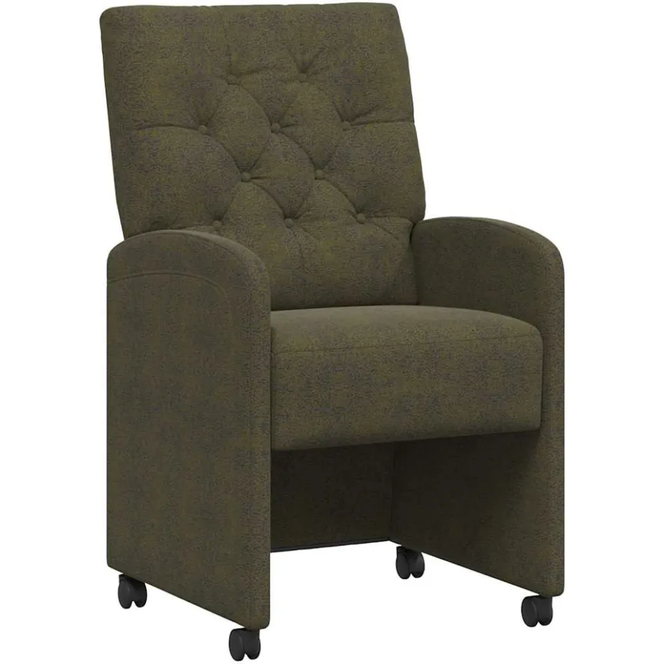 vidaXL Eetkamerstoelen met Wieltjes 2 st Nep Suede Leer Leger groen