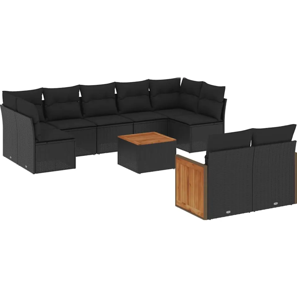 vidaXL 10-delige Loungeset met kussens poly rattan zwart, foto 3