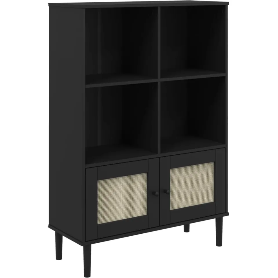 vidaXL Boekenkast SENJA rattan-look 90x35x130 cm grenenhout zwart, foto 3