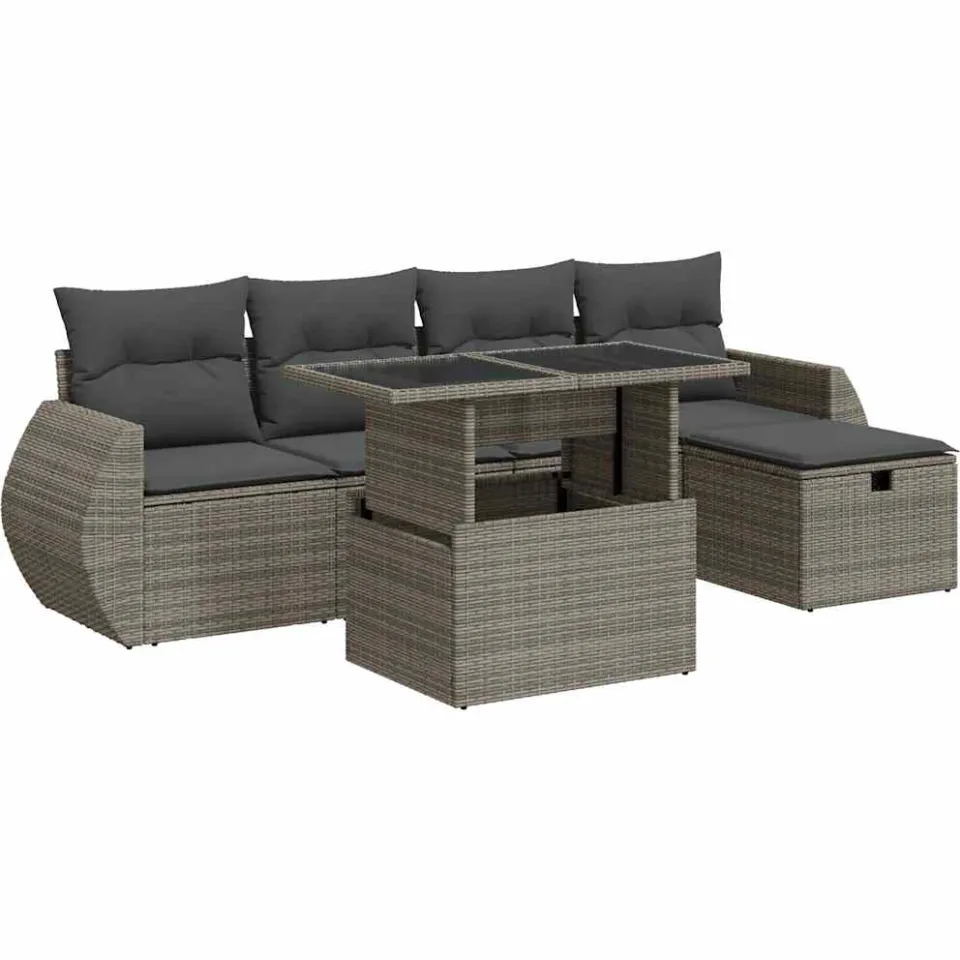 vidaXL 6-delige Loungeset met kussens poly rattan grijs, foto 3