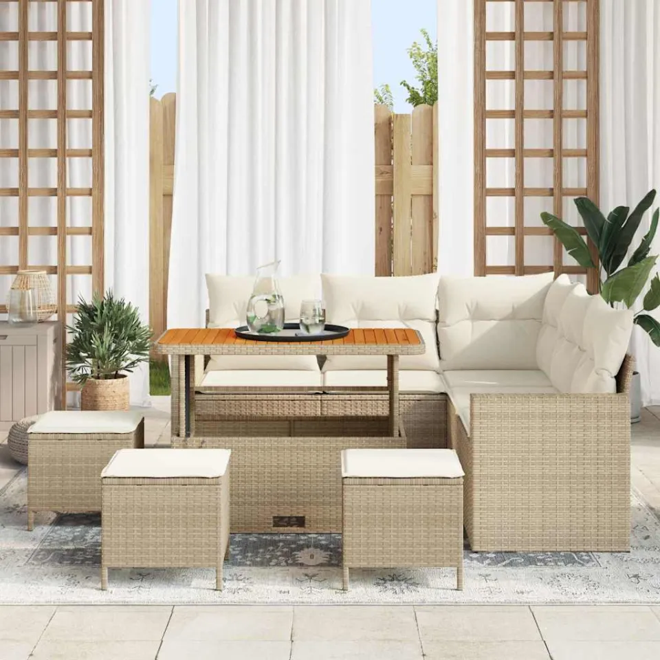 vidaXL Tuinbankenset 9 st Beige poly rattan, foto 3