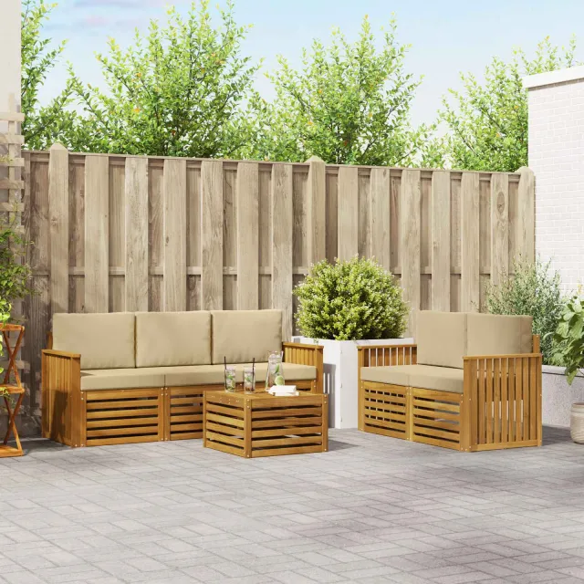 vidaXL Buiten bankenset 6 st 5-zits Natuurlijk en Beige