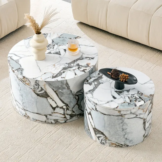 STILVORA Salontafel Set Van 2 - Ronde Nesting Tafels Met Opbergruimte En Afneembaar Deksel - Modern Voor Woonkamer - MDF - Wit - 62,8 En 44 Cm