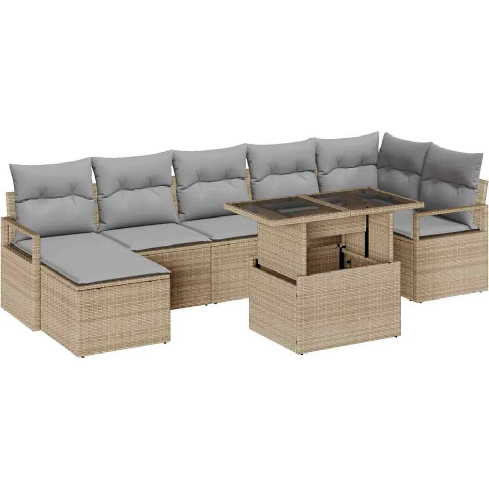 vidaXL Tuin Sofa Set 8 st Beige en Licht Grijs poly rattan