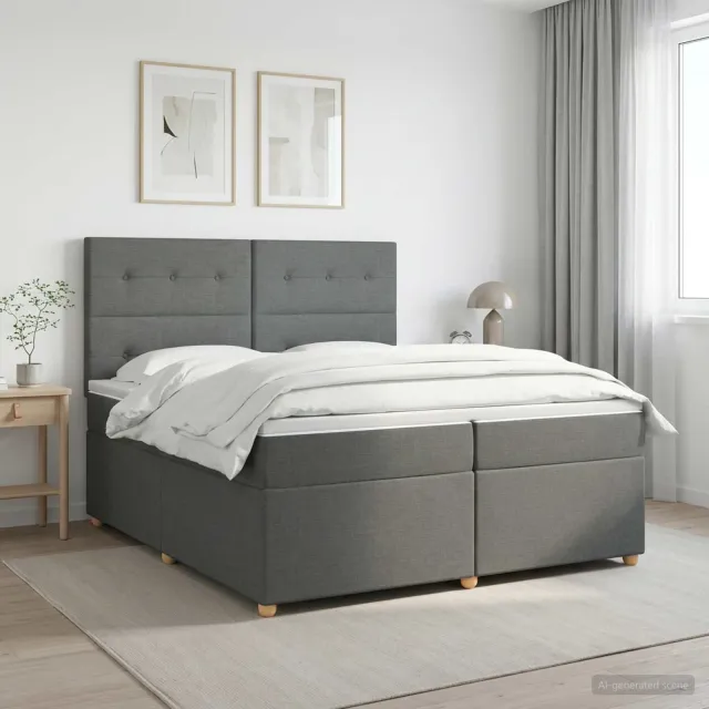 vidaXL Boxspringbed met matras Donkergrijs 200 x 200 cm Stof