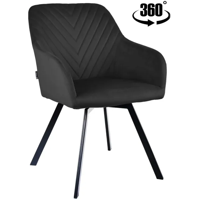 ExitoDesign Luxe Draaibare Eetkamerstoel PANKO 2 – 360° Draaimechanisme – Zwart Velvet – Gestoffeerd – Visgraat Stiksel – Zwart Metalen Frame – Max. 120 kg