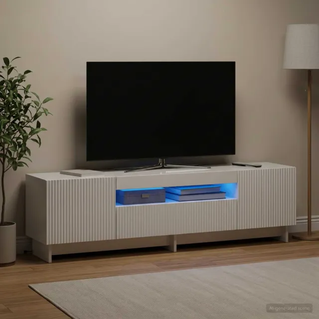 vidaXL LED tv-meubel EDE 153 x 35 x 43 cm Hoogglans Wit Bewerkt hout, foto 2