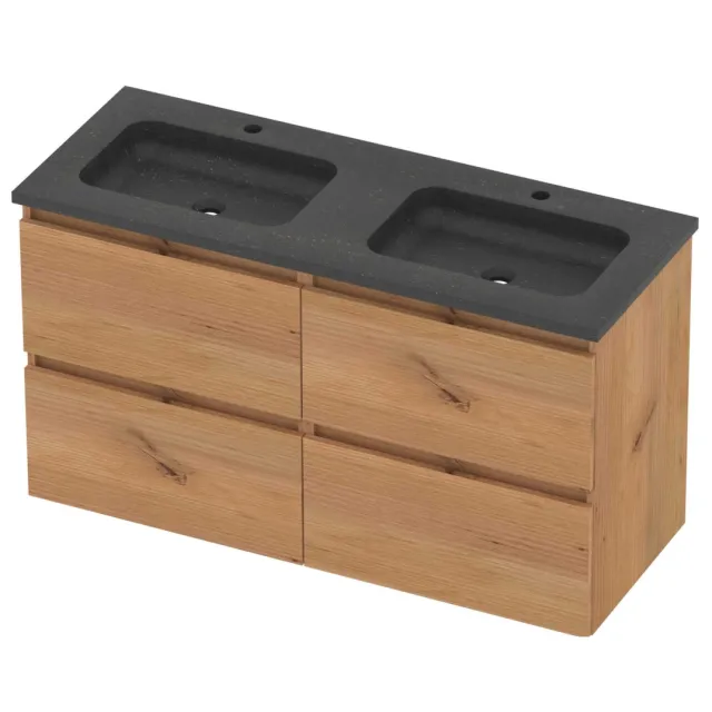 Basic-Line Rocky 46 Badmeubelset Hardsteen 120x46x62 cm R46bscwo2x602 Whisky Oak Blue Stone Grijs