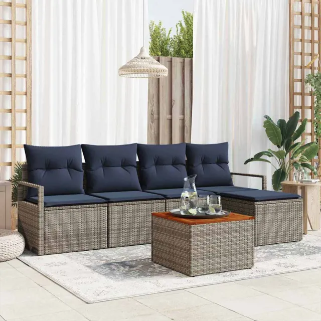 vidaXL Tuinbankenset 6 st Grijs poly rattan, foto 2