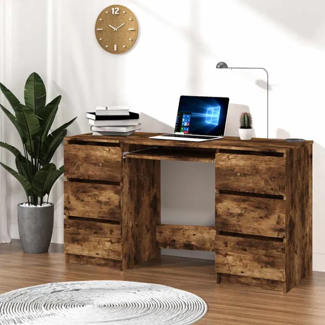 vidaXL Bureau 140x50x77 cm bewerkt hout gerookt eikenkleurig Bruin