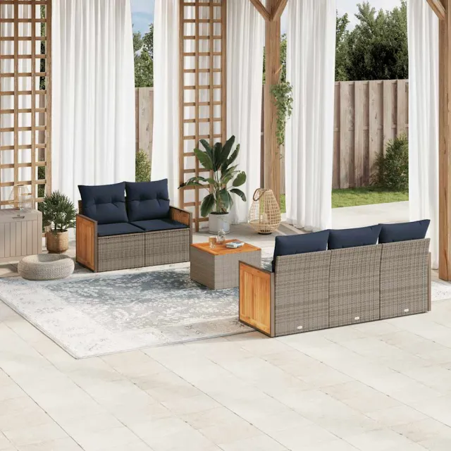 vidaXL 6-delige tuinbankset met kussens, grijs polyrotan, foto 2