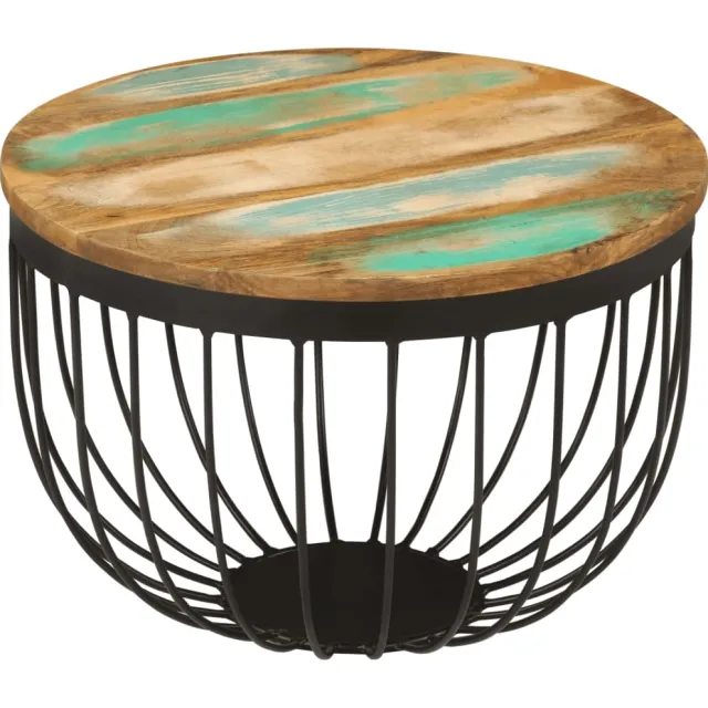 vidaXL Salontafel Ø 50x35 cm massief gerecycled hout en staal Meerkleurig