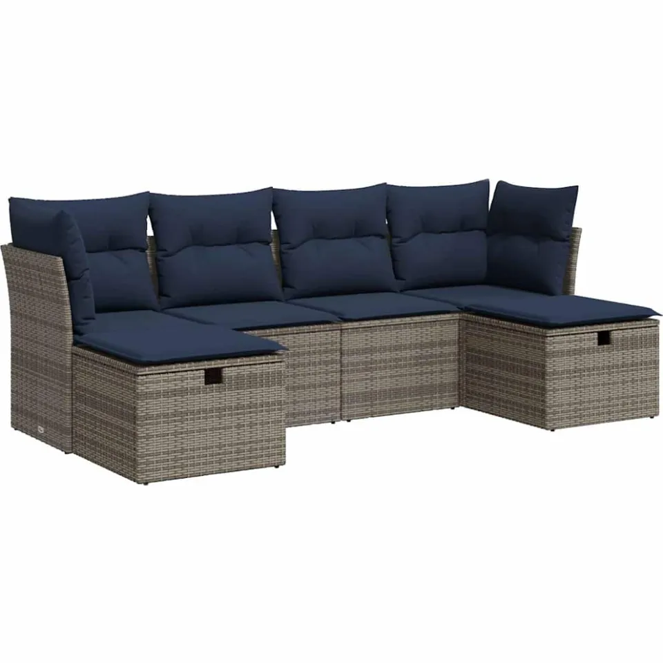 vidaXL 6-delige Loungeset met kussens poly rattan grijs, foto 3