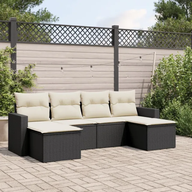 vidaXL 6-delige Loungeset met kussens poly rattan zwart, foto 2