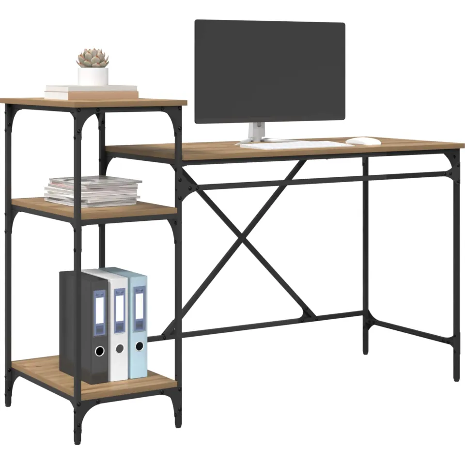 vidaXL Bureau Artisan Eiken Bewerkt hout 135 x 50 x 90 cm Bruin