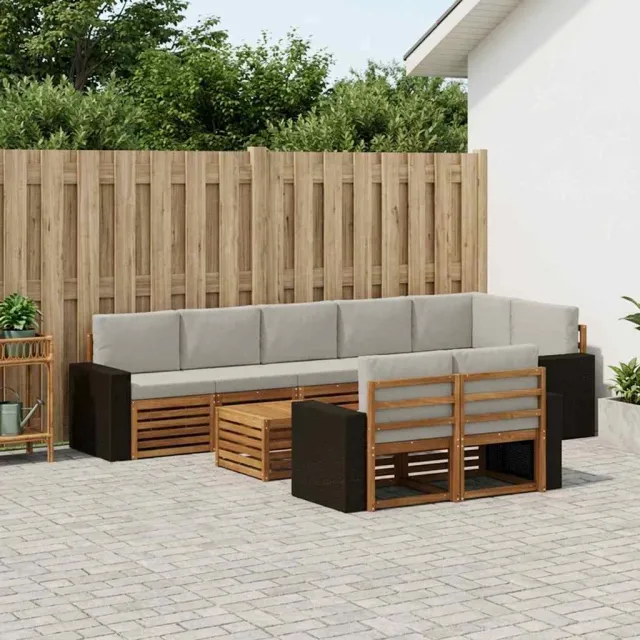 vidaXL Buiten bankenset 9 st 8-zits Naturel en lichtgrijs