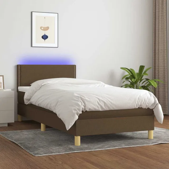 vidaXL Boxspring met matras en LED stof donkerbruin 100x200 cm bruin