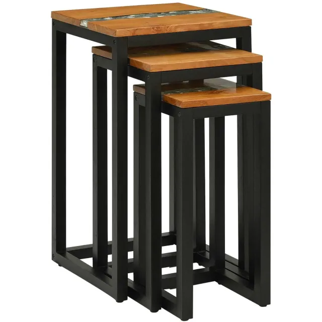 vidaXL Nesttafel - WEERT - 3 - st - 39 - x - 39 - x - 71 - cm - Massief - Teakhout - Bruin