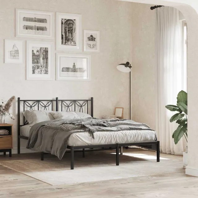 vidaXL Bedframe met hoofdbord metaal zwart 140x190 cm