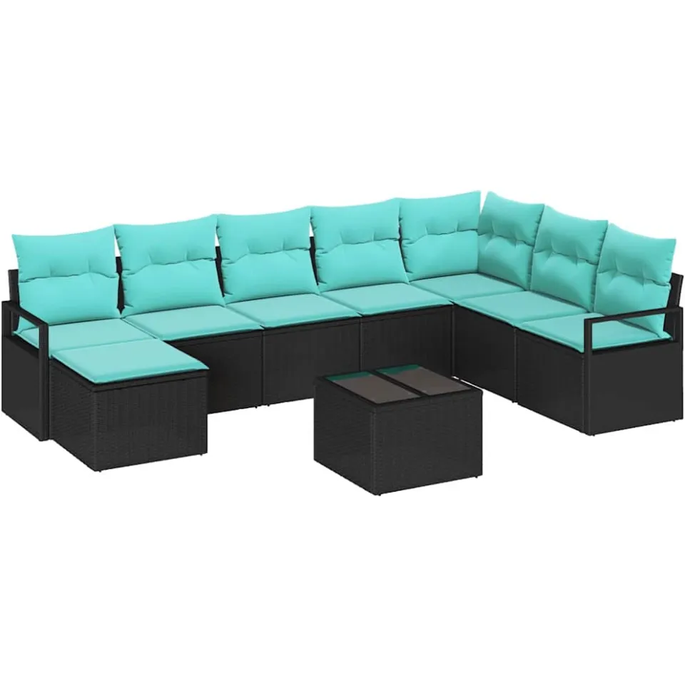 vidaXL Bankstel 9 st Zwart poly rattan