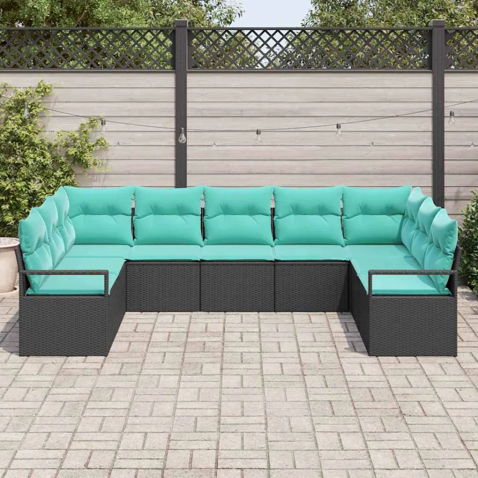 vidaXL Bankstel 9 st Zwart poly rattan, foto 2