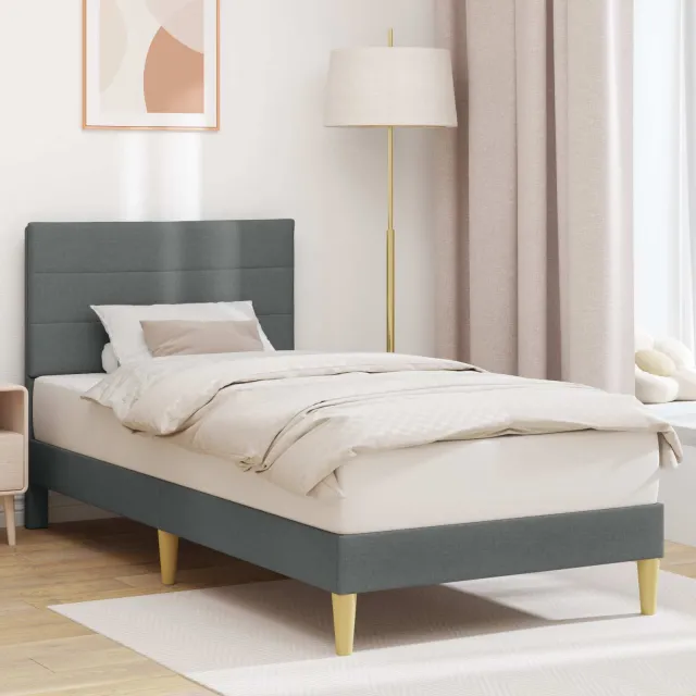 vidaXL Bedframe met hoofdeinde Donkergrijs 90 x 190 cm Stof