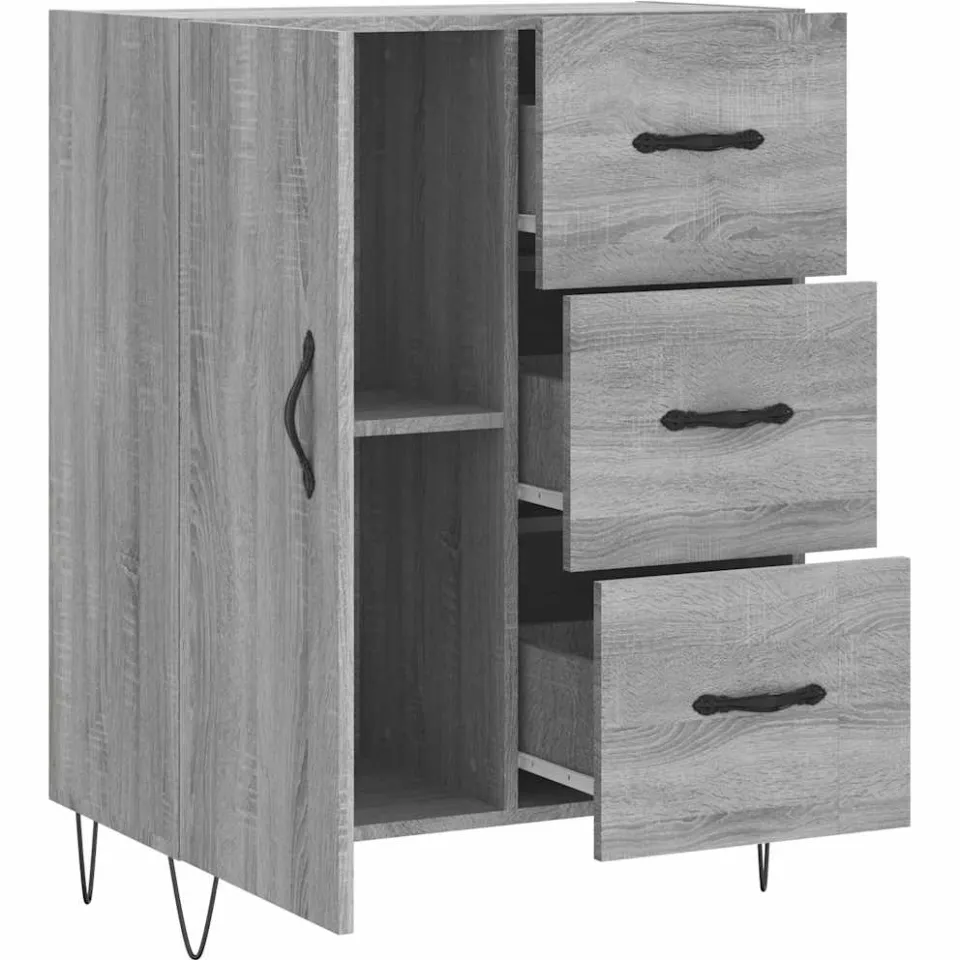vidaXL Dressoir 69,5x34x90 cm bewerkt hout grijs sonoma eikenkleurig, foto 4