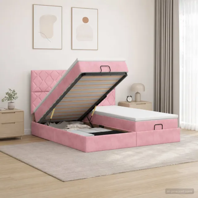vidaXL Ottoman Bed met Matrassen en LED Roze 180 x 200 cm fluweel