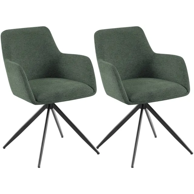 CLP Set van 2 Eetkamerstoelen Olema - Draaibaar - Auto-return - Armleuningen - Stof/groen